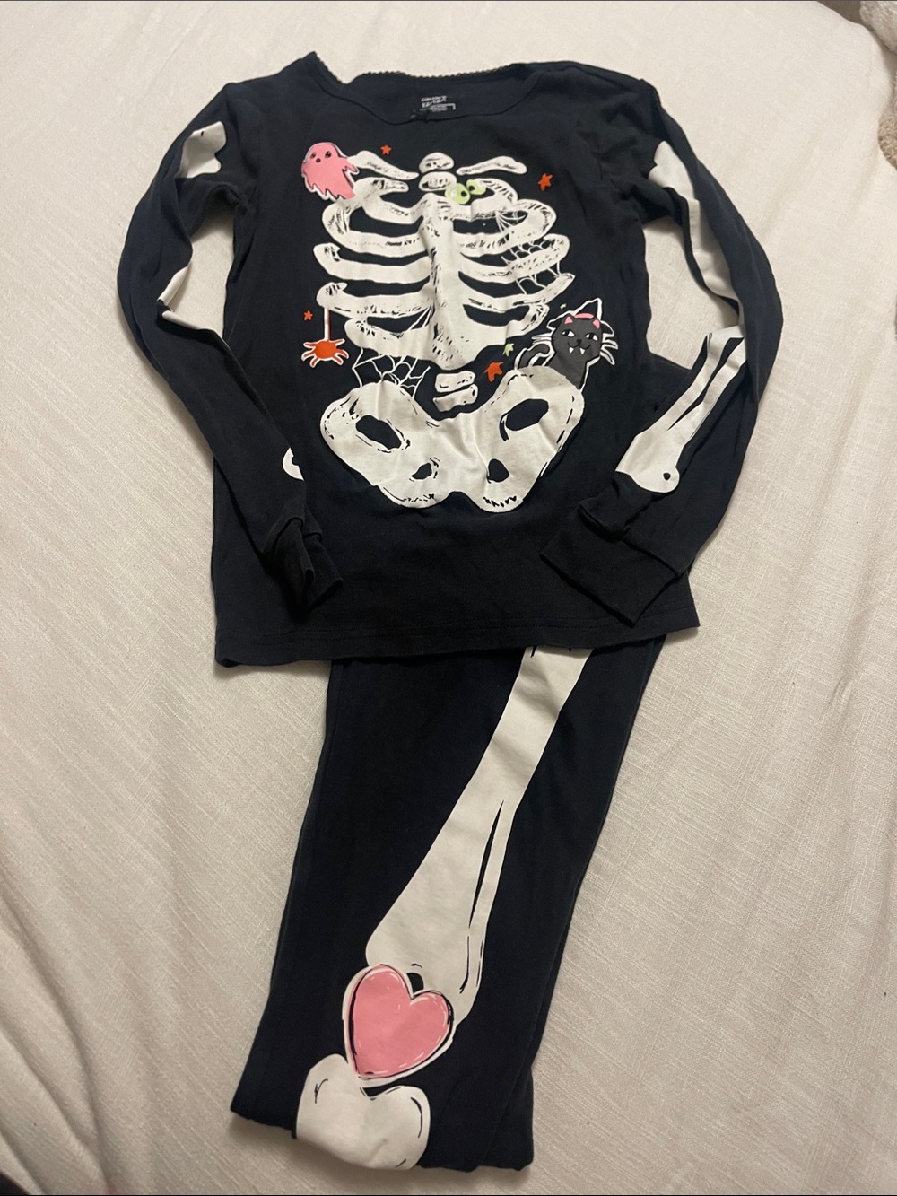 Carter's Black Skeleton Pajama Set with Pink Heart Accents